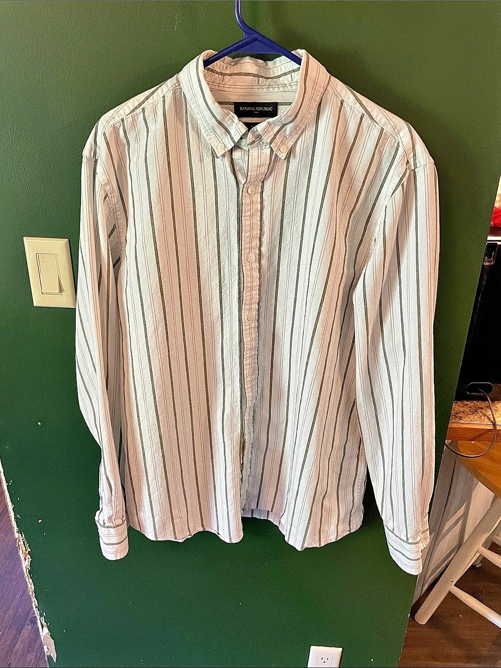 Banana Republic Men's Size XL Stripped Linen Blend Slim Fit Long Sleeve Button